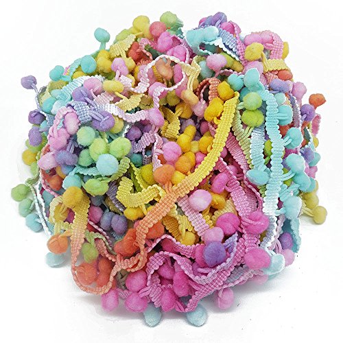Accessories Attic® Bommelborte, Besatz mit Pompoms, Regenbogenfarben, Pastellfarben, bunt, zum Nähen, Basteln, Meterware, 5 mm, hochwertige britische Qualität Cover