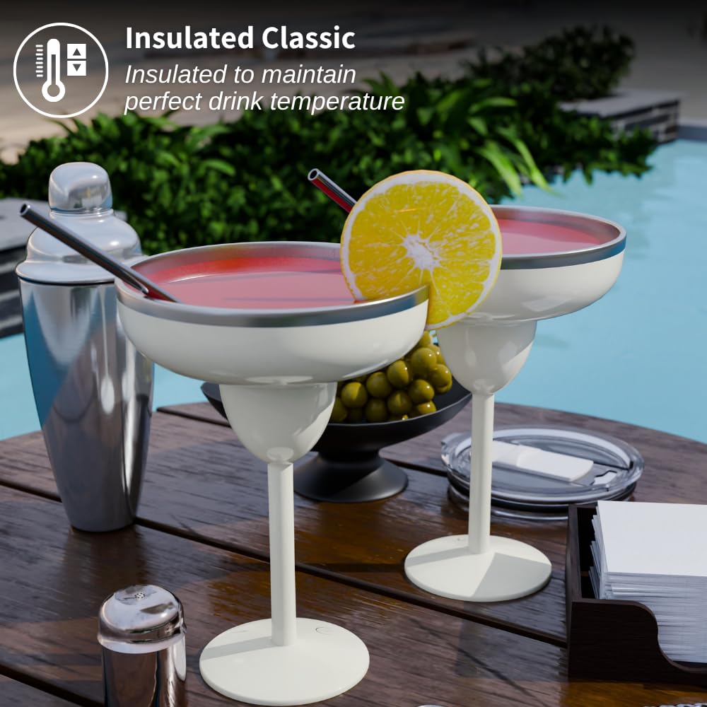 Isolierte Margarita-Gläser aus Edelstahl mit Deckel, bruchfest, vakuumversiegelt, Margarita-Becher, ideal für Muttertagsgeschenk (Creme, 2 Stück)