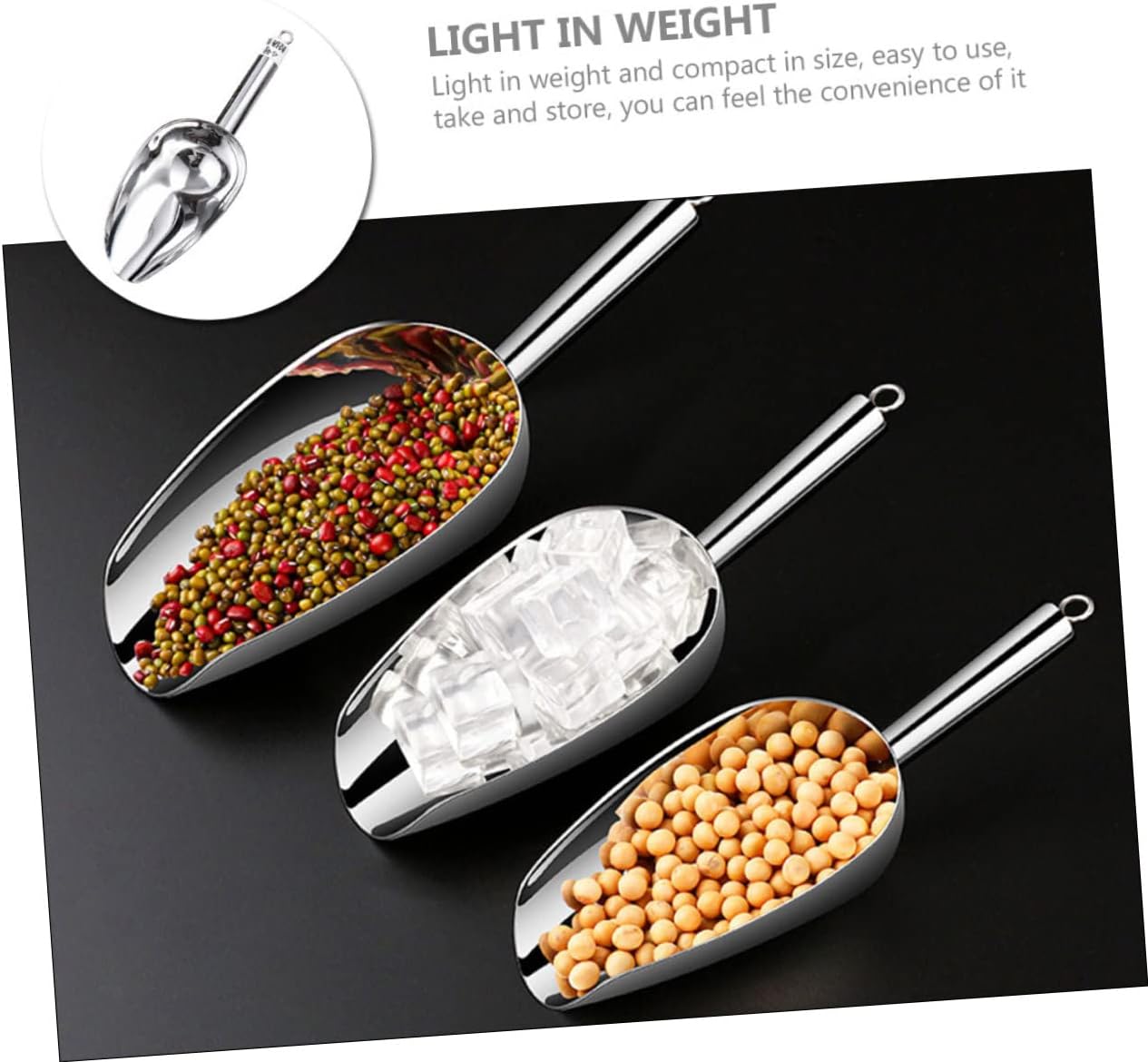 Stainless Steel Ice Scoop for Bar and Kitchen, Lightweight