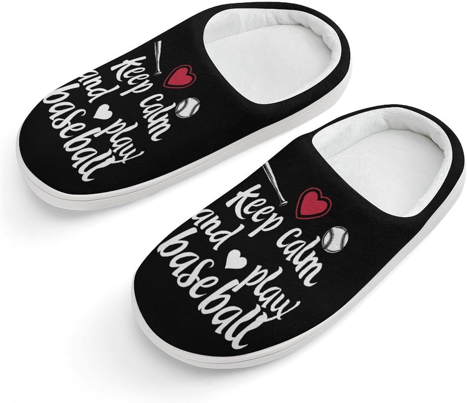 Keep Calm And Play Baseball Cute Cotton Slippers Anti-slip House Shoes Funny Slipper Indoor Outdoor