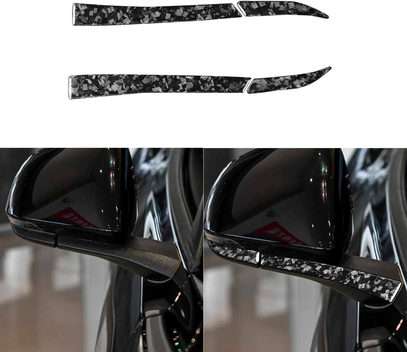 PJFUS Car Rearview Mirror Panel Anti-Scratch Strip Collision Protector Trim Sticker Glossy Black Forged Carbon Fiber Decoration Compatible with Ford Mustang 2015-2020 Auto Exterior Accessories