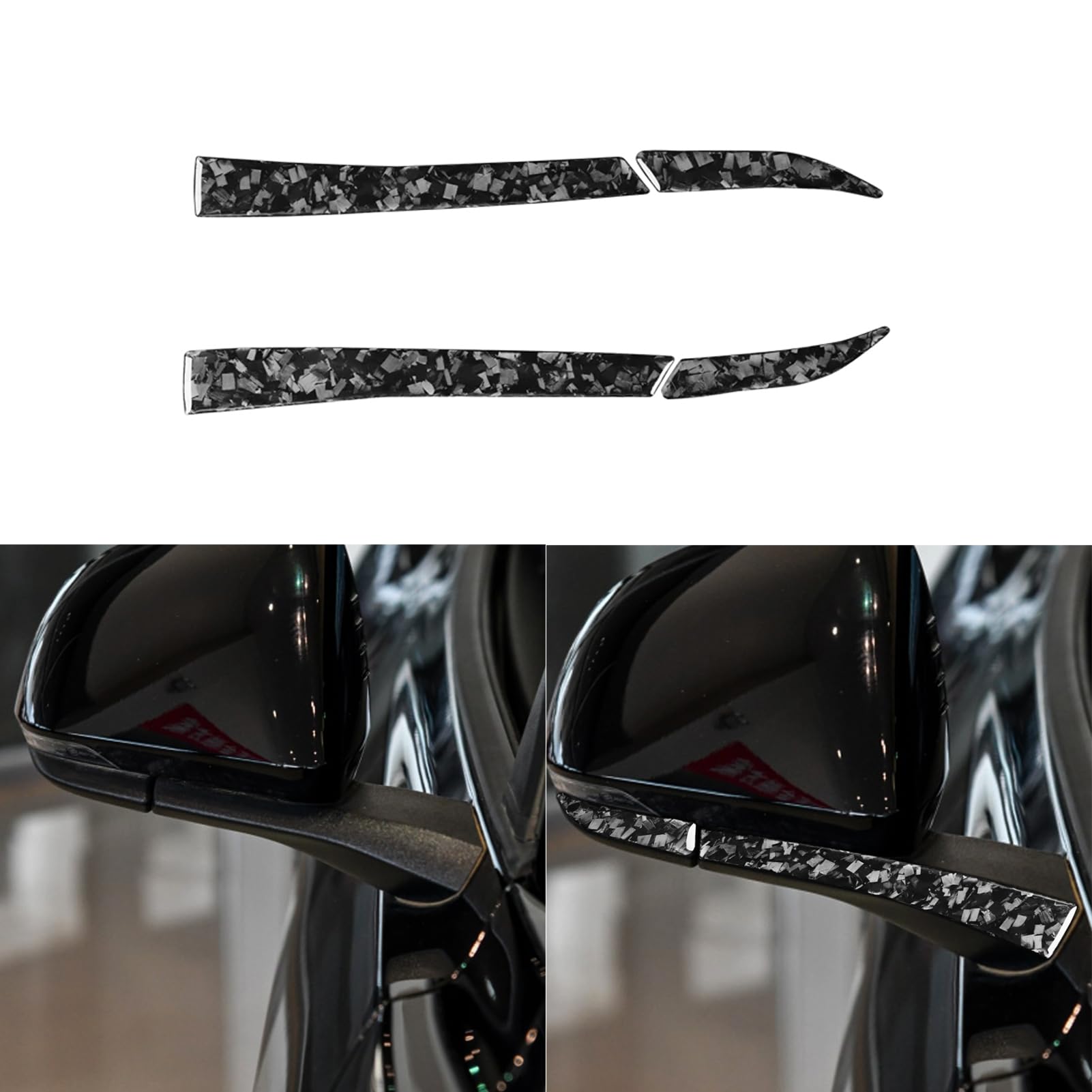 Car Rearview Mirror Panel Anti-Scratch Strip Collision Protector Trim Sticker Glossy Black Forged Carbon Fiber Decoration Compatible with Ford Mustang 2015-2020 Auto Exterior Accessories