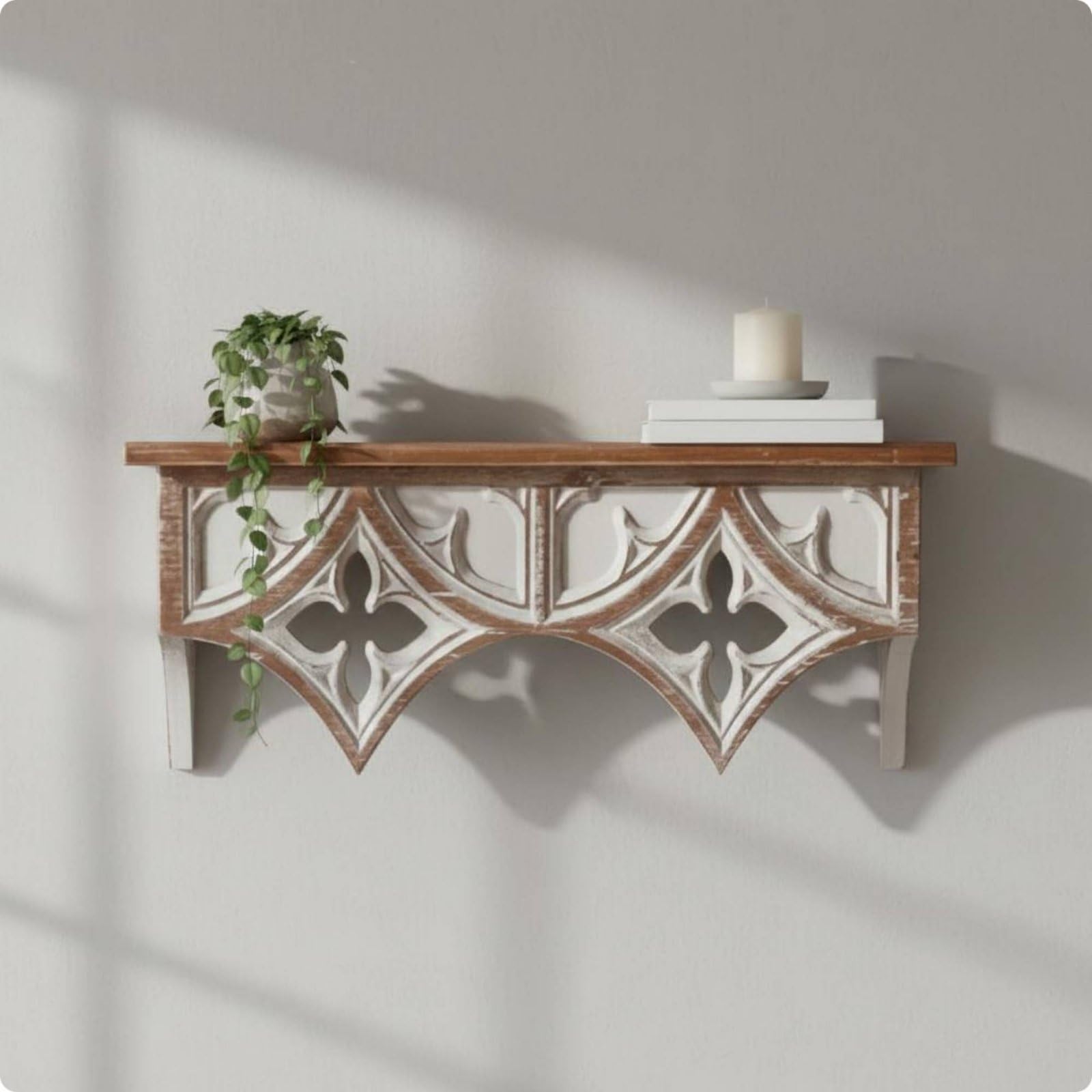 Mensola da Parete Mensola Scaffale Ripiano Decorazione in Legno Massello Stile Country per Mettere Accessori Adatta a Soggiorno Camera Ingresso, 40 Cm