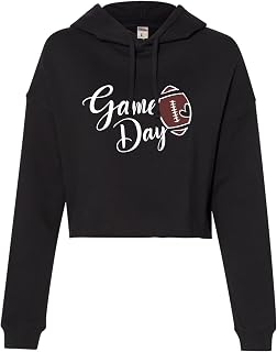 Cute Script Game Day Football Heart Women Cropped Hooded Sweatshirt