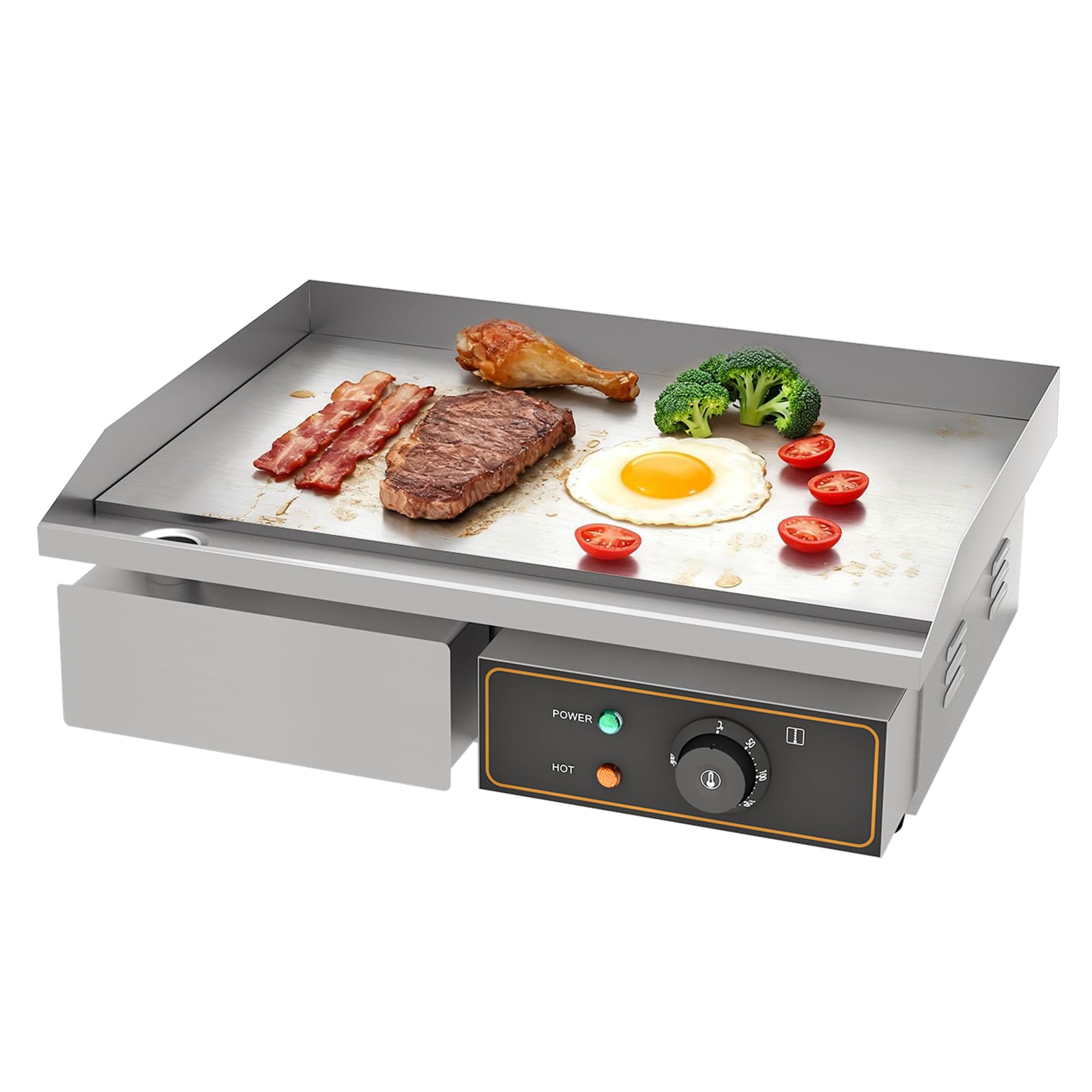 Grillplatte Elektrisch glatt Bratplatte, Elektrogrill | 55 x 34 cm Grillfläche aus Gusseisen,Profi Gastro Elektrische Tischgrill 3000W