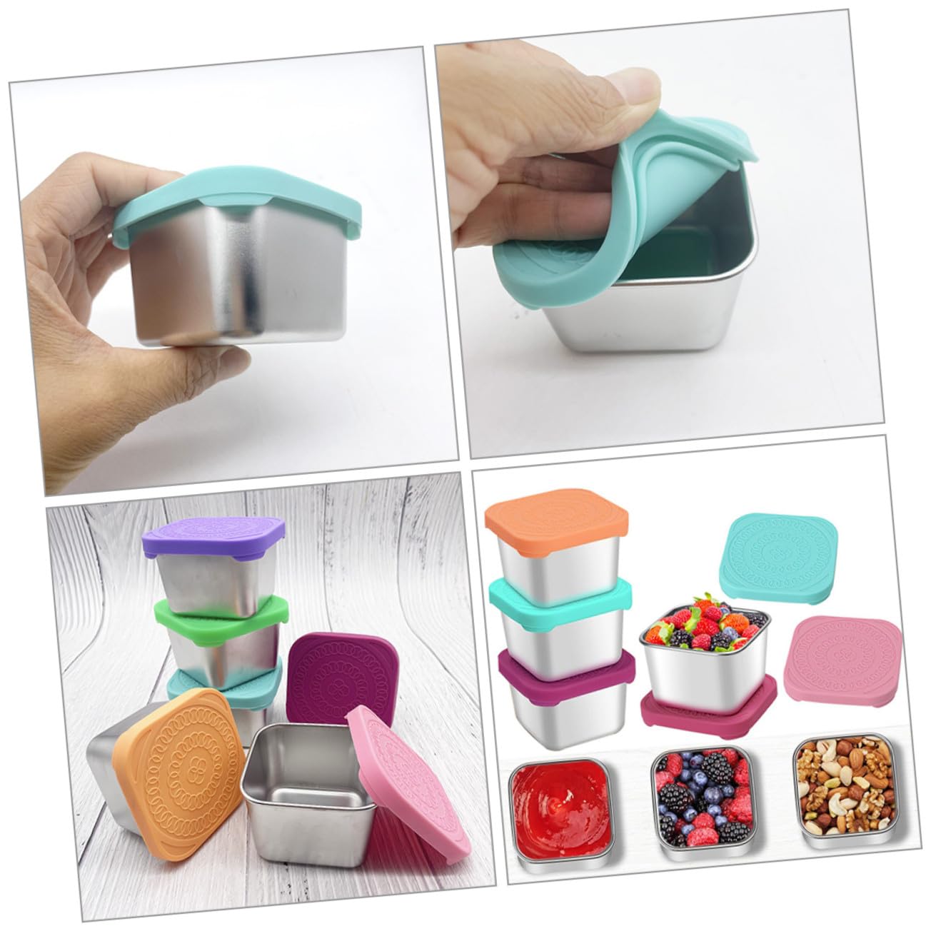 Contenitori in Silicone con per Snack Acciaio Inox Coperchio 4 Pezzi