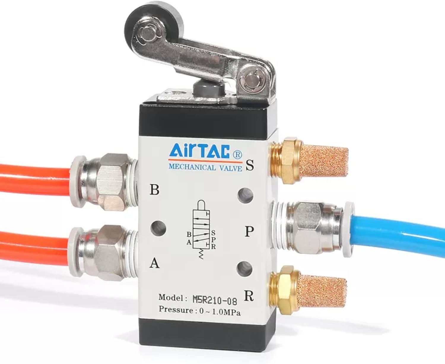 Control valve 5/2 Way AirTac M5R210-08 1/4'' PT Pneumatic Air Mechanical Roller Single External Direct Acting Type