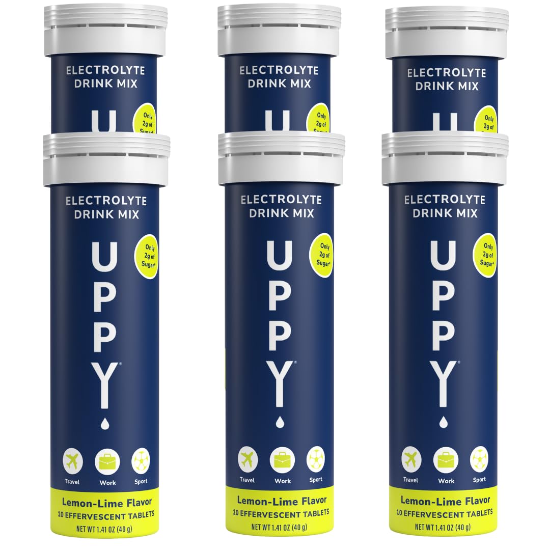 Uppy! Electrolyte Comprimés Effervescents Hydratation - Citron Citron Vert - 60 Comprimés (6 ×10) - Complément Electrolyte pour Voyage et Sport