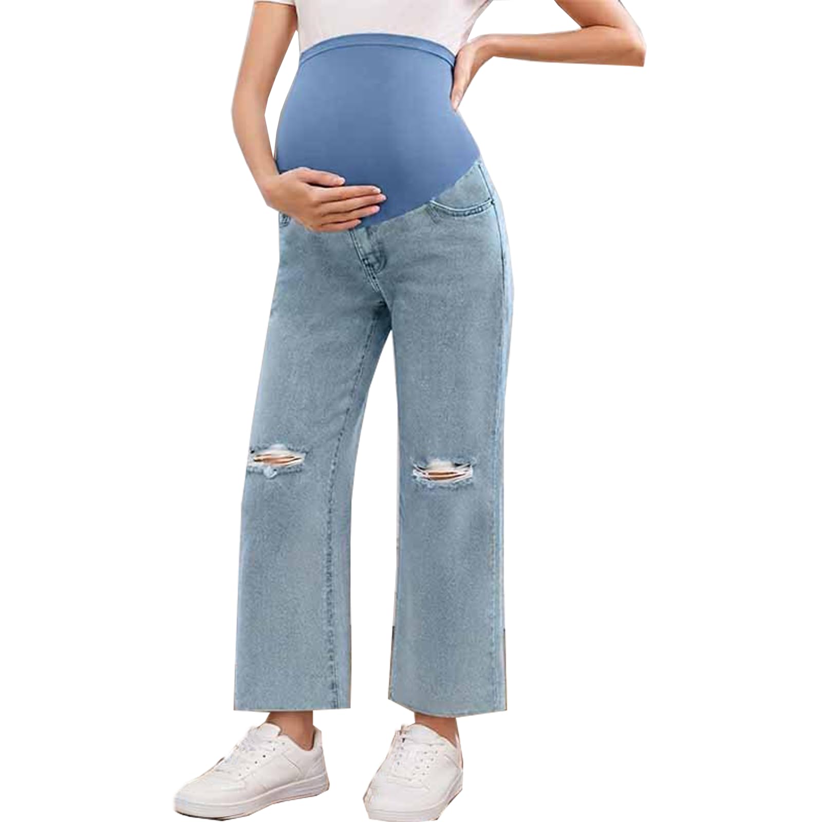Cichic Umstandsjeans mit weitem Bein, zum Überziehen, Denim-Hose