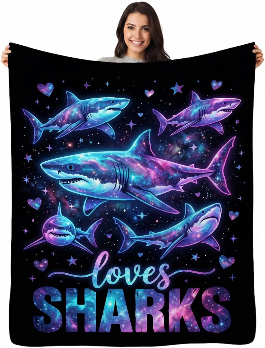 Galaxy Sharks Throw Blanket, Ultra-Soft Flannel Fleece 50" x 60"