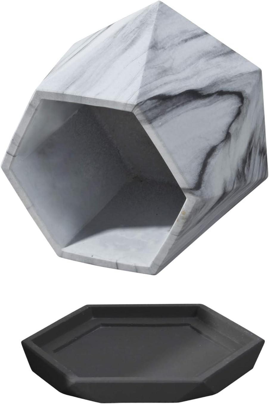Marble Pattern Hexagon Decorative Planter, Indoor and Outdoor, 6 Inch with Drainage (Small)