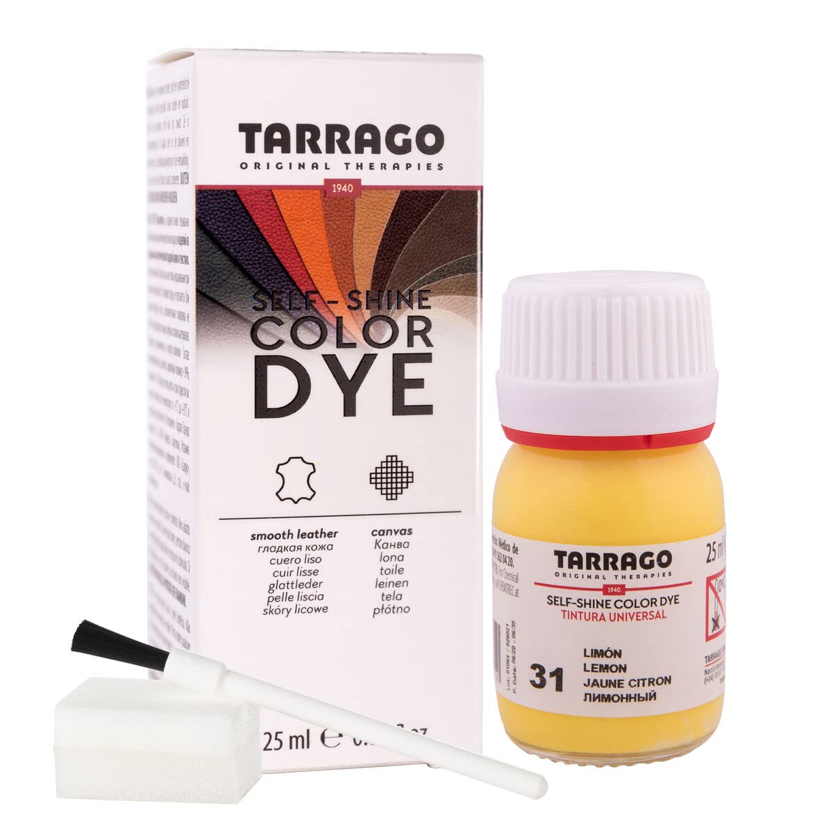 Tinte para Zapatos y Bolsos de Cuero y Textil con Esponja y Brocha | Cubre Rozaduras y Desgastes del Calzado | Gama de 90 colores — view 68