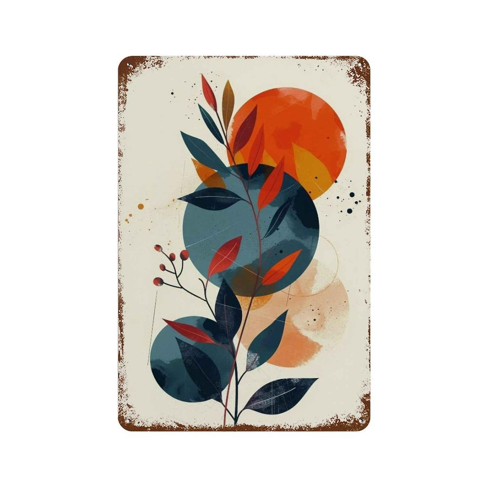 WIHYRTUI Minimal Soft Wash Multicircular Botanical Layout 04 Wall Retro Iron Metal Tin Sign Vintage Art Poster Modern Home Cofffee Club Art Bar Shop Decor Style 30x20cm