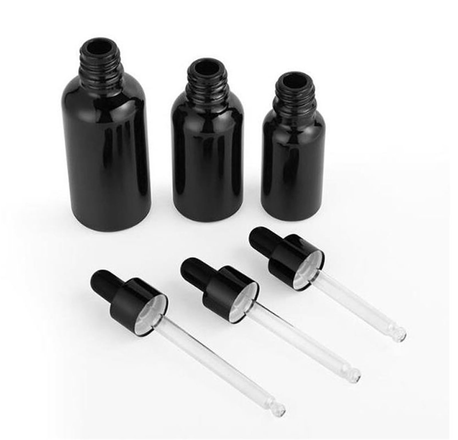Gotero Botellas cuentagotas de vidrio negro esmerilado, botella pipeta con gotero vacía brillante for suero aceite Perfume esencial(Bright Black,10PCS_100ML)
