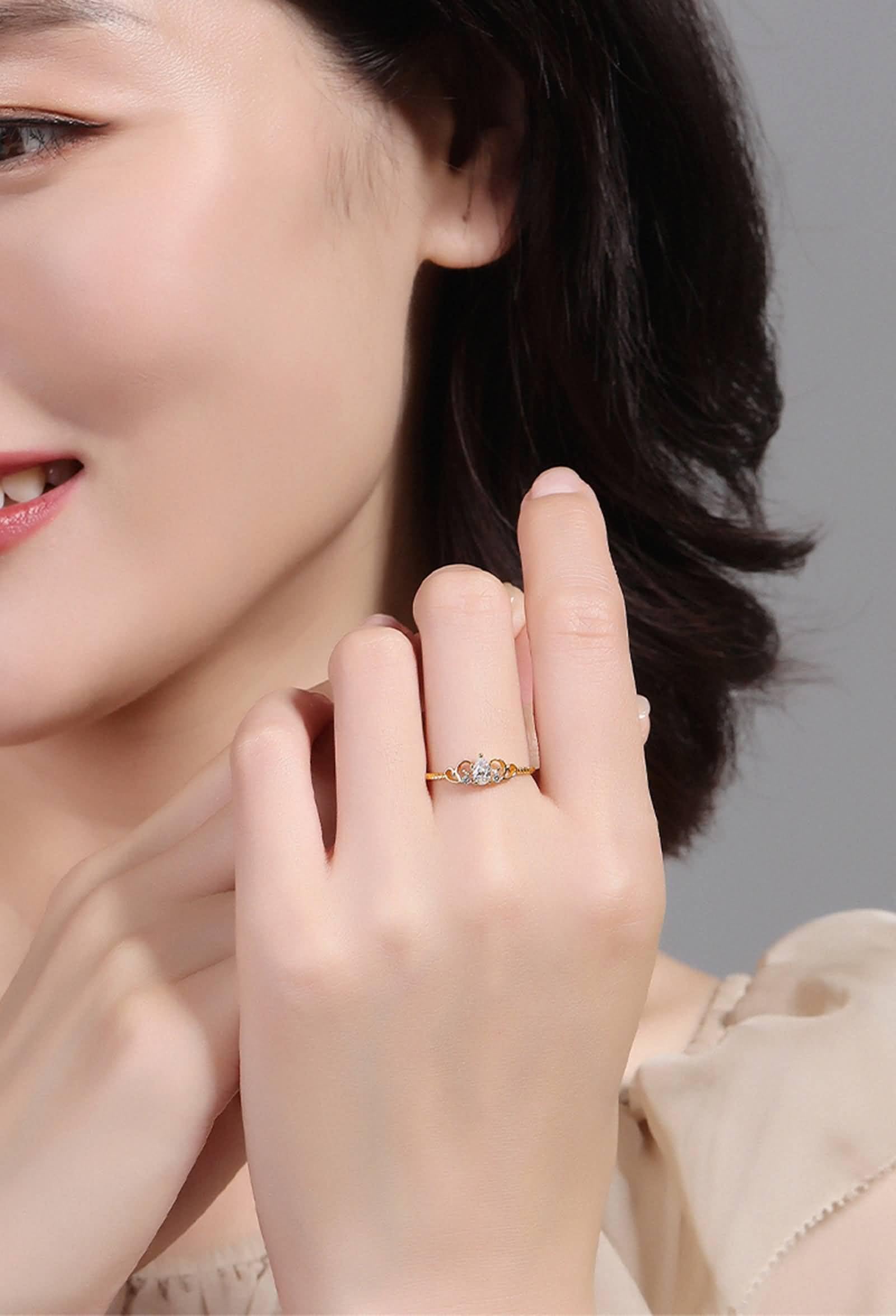 Ring Gold Ehering Krone mit 0,18 ct birnenförmigem Diamanten, Ringe Gold für Damen Größe 47 (15.0)-65 (20.7)| Gelbgold | Trendiger Modeschmuck für Neujahr