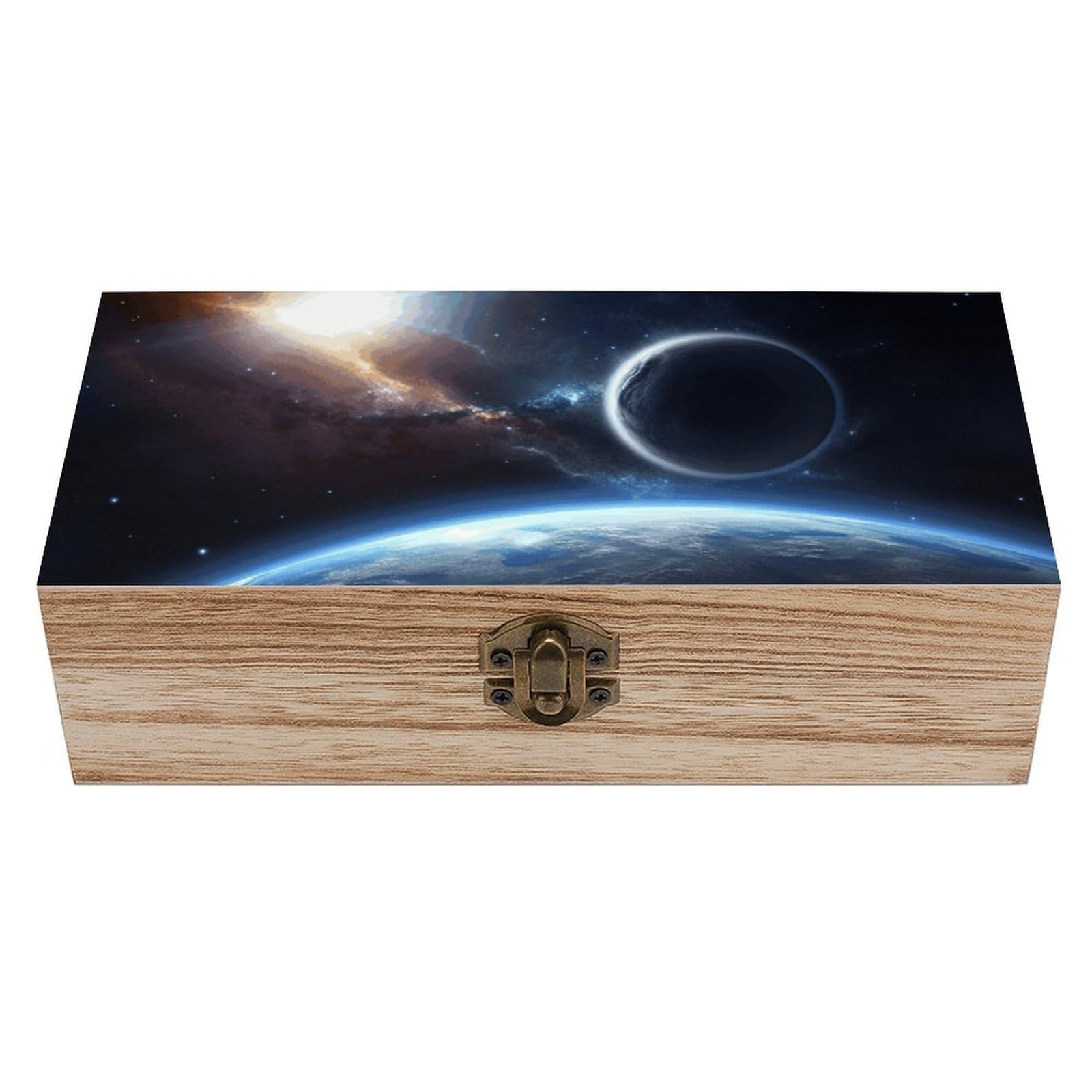 DWVTSLH Planet Wooden Storage Box Locked Wood Gift Box Decorative Keepsake Boxes Storage Bins, Memory Boxes for Pictures, Jewelry Organizer Unique Gift Ideas for Men Women