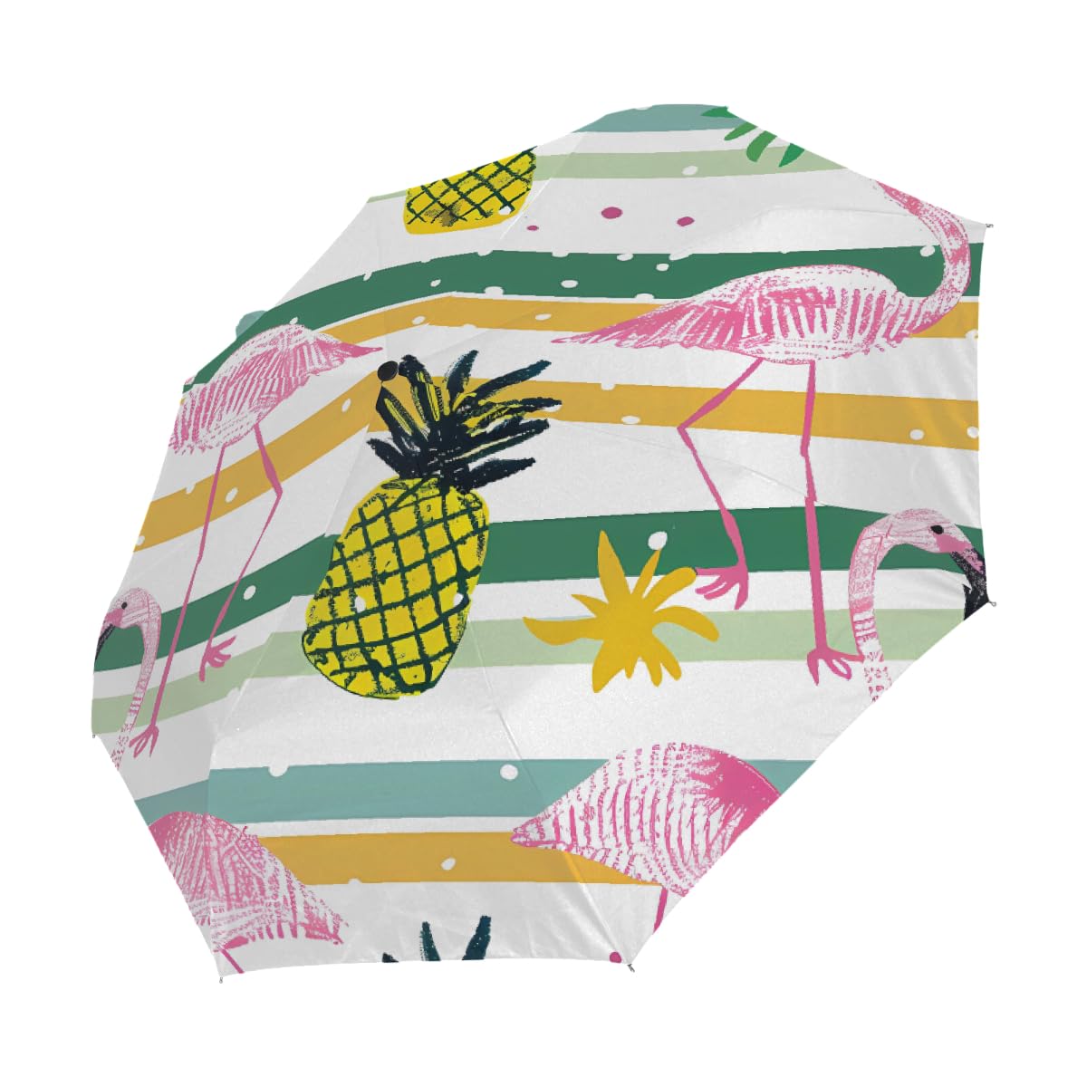 Ombrello pieghevole a pois con ananas fenicottero a righe ombrello da viaggio compatto antivento impermeabile con protezione UV rivestimento nero leggero 8 coste portatile per pioggia sole