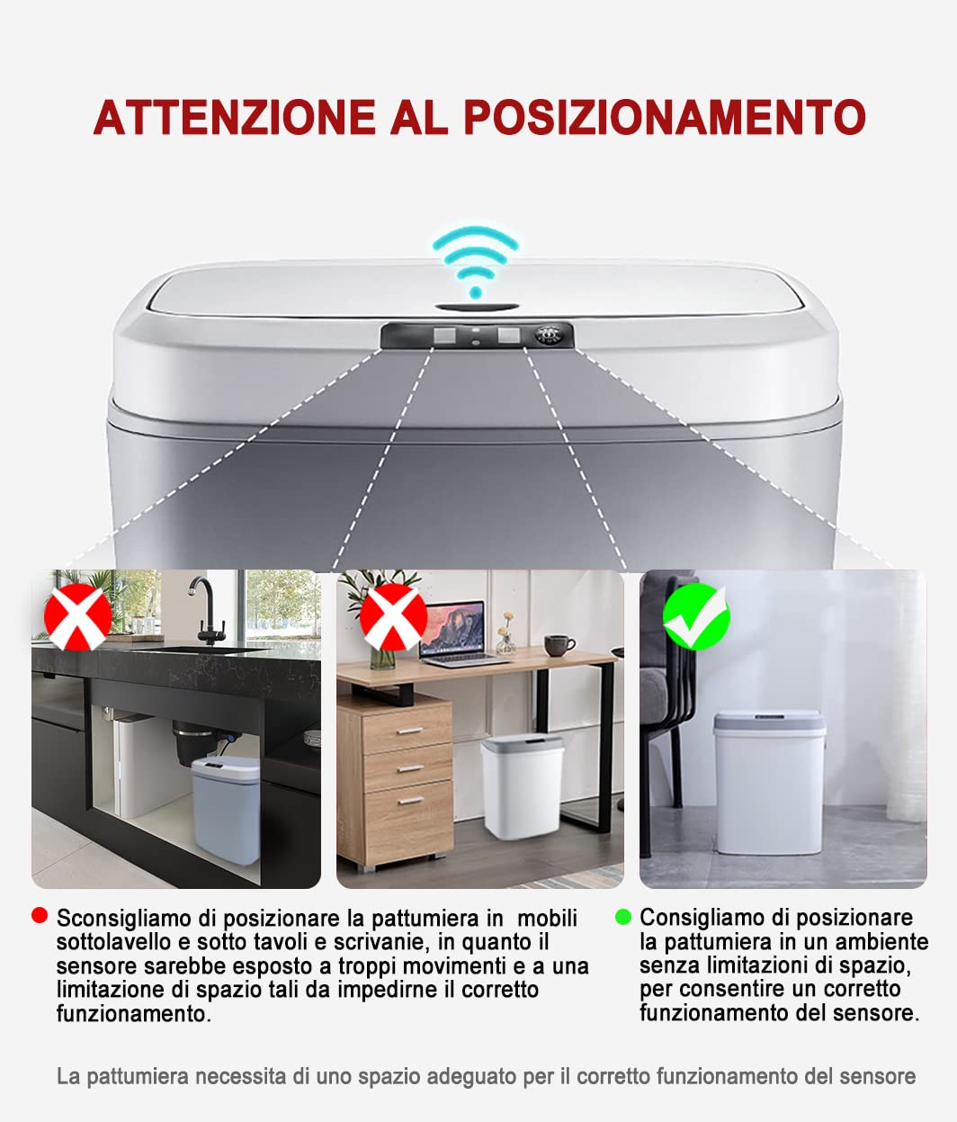 SIC Pattumiera Automatica Piccola (16 Litri) Pattumiera Bagno, Cucina, Bidone Intelligente Porta Spazzatura Elettrica Smart, Pattumiera Intelligente e Antiodore, Cestino con Sensore di Movimento