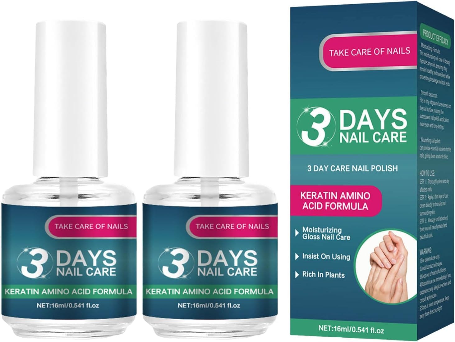 3 Days Nail Care, 2pcs Nail Care Oil with Keratin Amino Acid Formula, Fast Strengthening & Hydrating for Dry, Weak & Fragile Nails