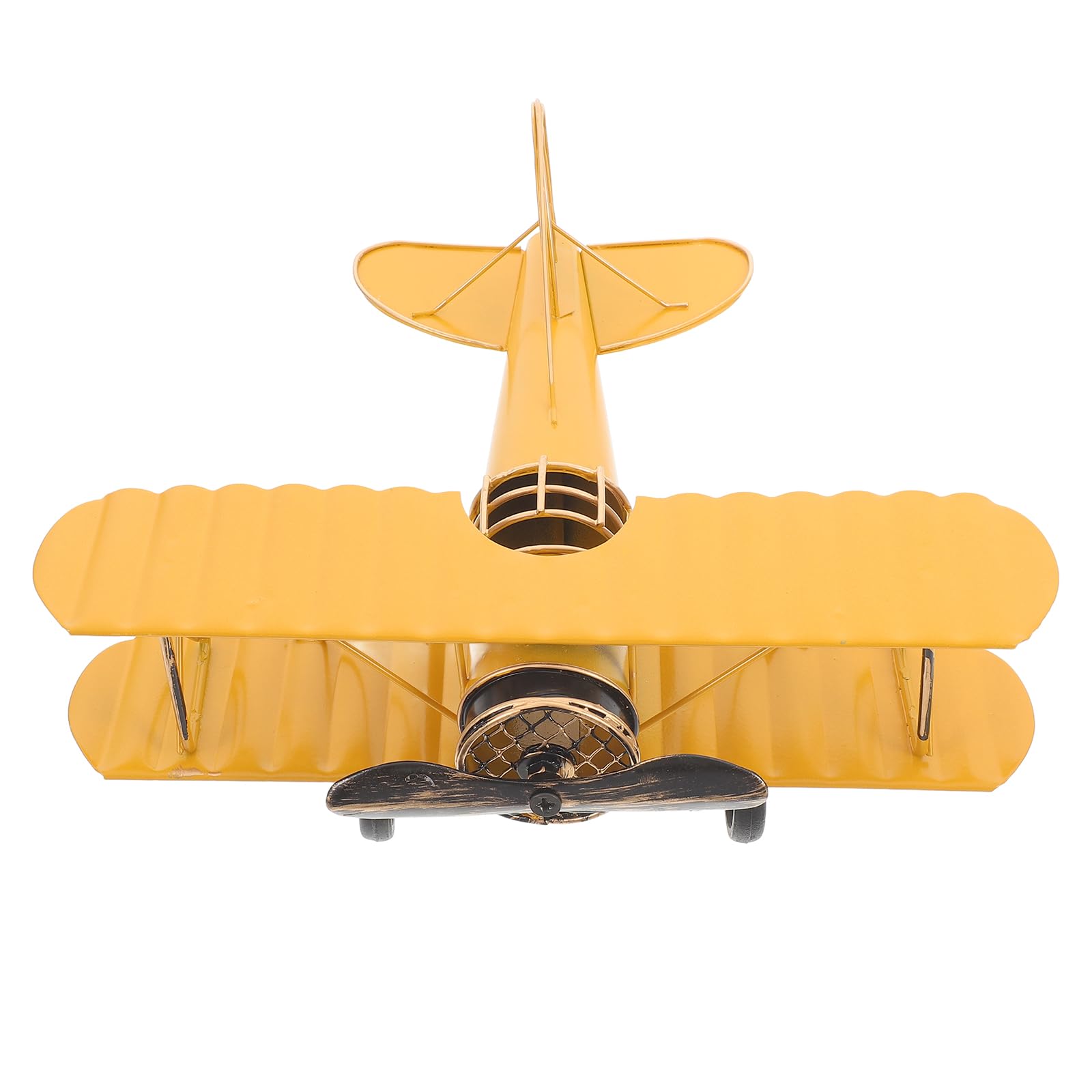 Abaodam Maquette Avion Vintage en Métal, Modèle Biplan Rétro Industriel pour Décoration de Bureau et Intérieur, Ornement Jaune Idéal comme Cadeau Passionné ou Accessoire Photo
