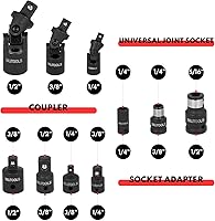 Vista 4 de BILITOOLS Juego de extensión de enchufe de impacto de 18 piezas, incluye barra de extensión de unidad de 1/4" 3/8" y 1/2", adaptador de enchufe