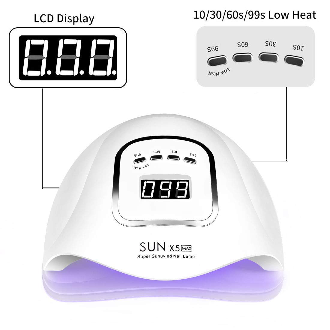 Lampe sèche-ongles 150W, Lampe à ongles UV LED pour ongles en gel, avec réglages de minuterie 10s/30s/60s/99s, capteur infrarouge, écran LCD