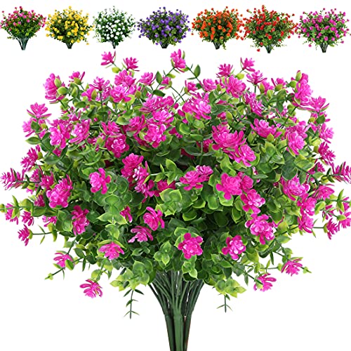 Joygar 8 Bundles Artificial Flowers Fake Boxwood Shrubs Uv Resistant No Fade Faux Greenery Faux Plastic Lotus For Home Garden Hanging Planter Indoor Porch Patio Office Wedding Decoration(Fuchsia) #TOP20
