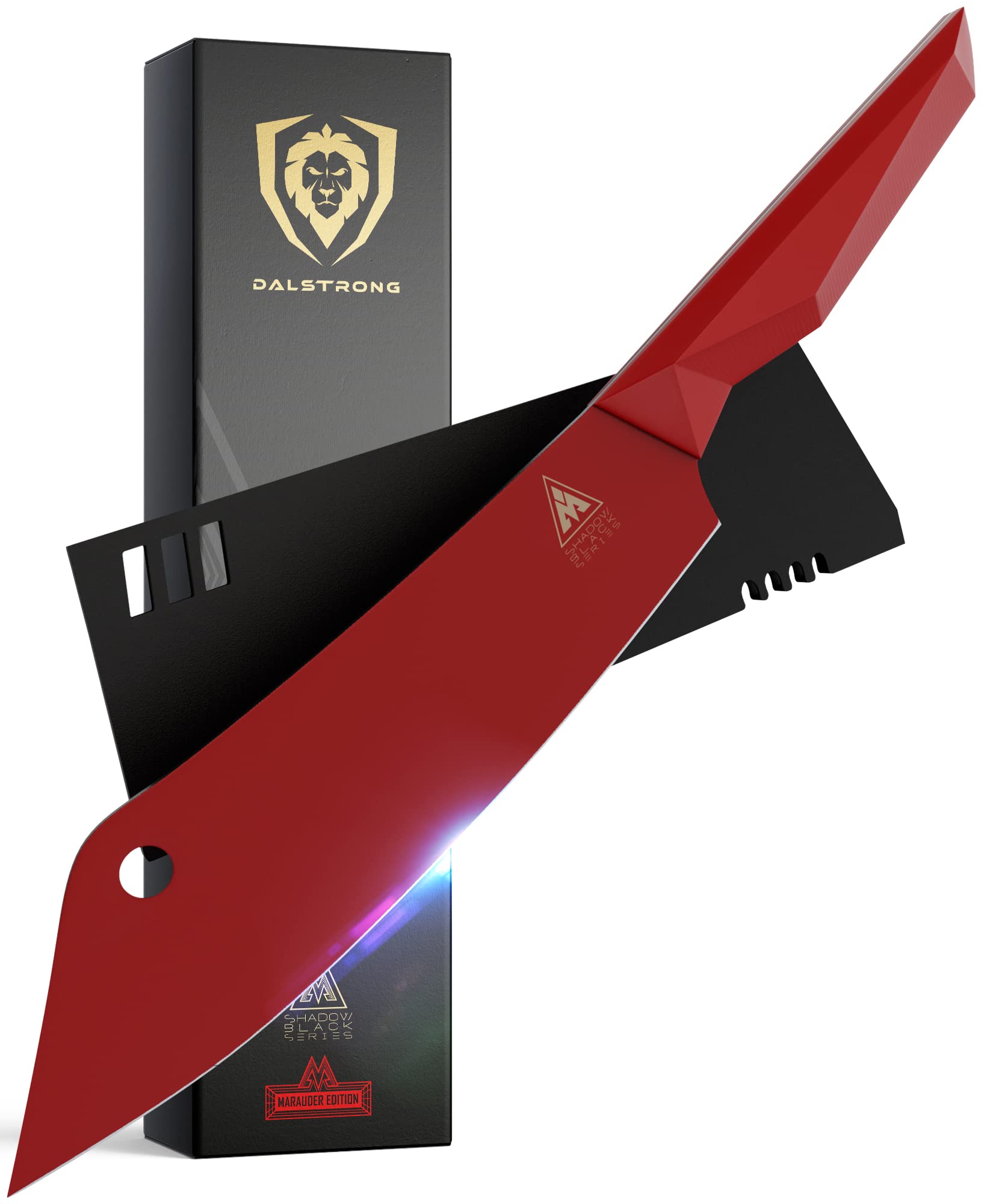 DALSTRONGChef & Cleaver Hybrid Knife - 8" - 'The Crixus' - Shadow Black Series - Red Edition - Red Titanium Nitride Coated - High Carbon - 7CR17MOV-X Vacuum Treated Steel - Sheath - NSF Certified