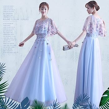 Amazon | [Yorkfine] パーティードレス ロング丈 ライトブルー 袖付き