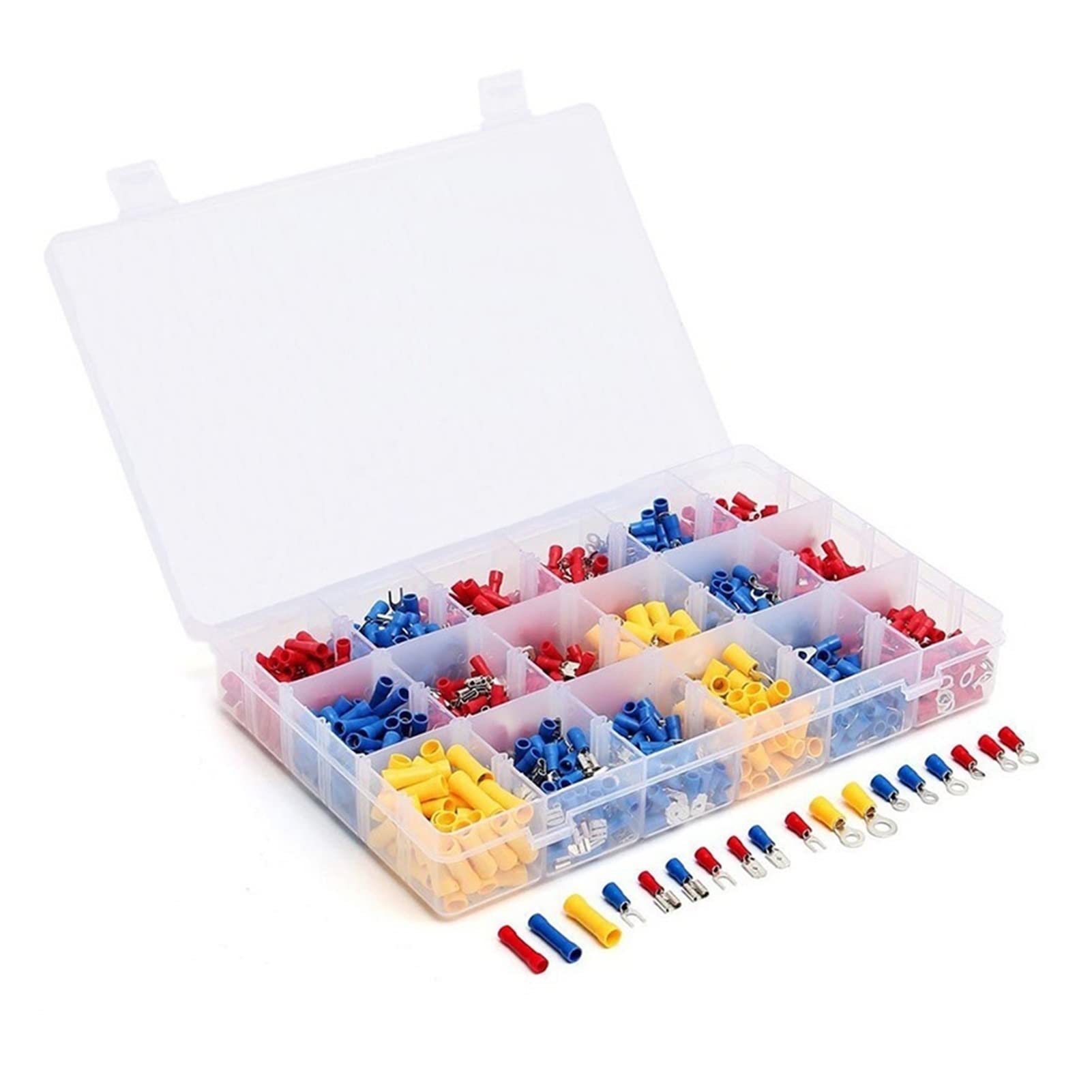 Demasiado 1200 pz Terminali a crimpatura Assortiti Kit Terminali elettrici isolati Terminali a Fili Connettori a crimpare Terminal Spade Anello CLH 22-10 AWG.