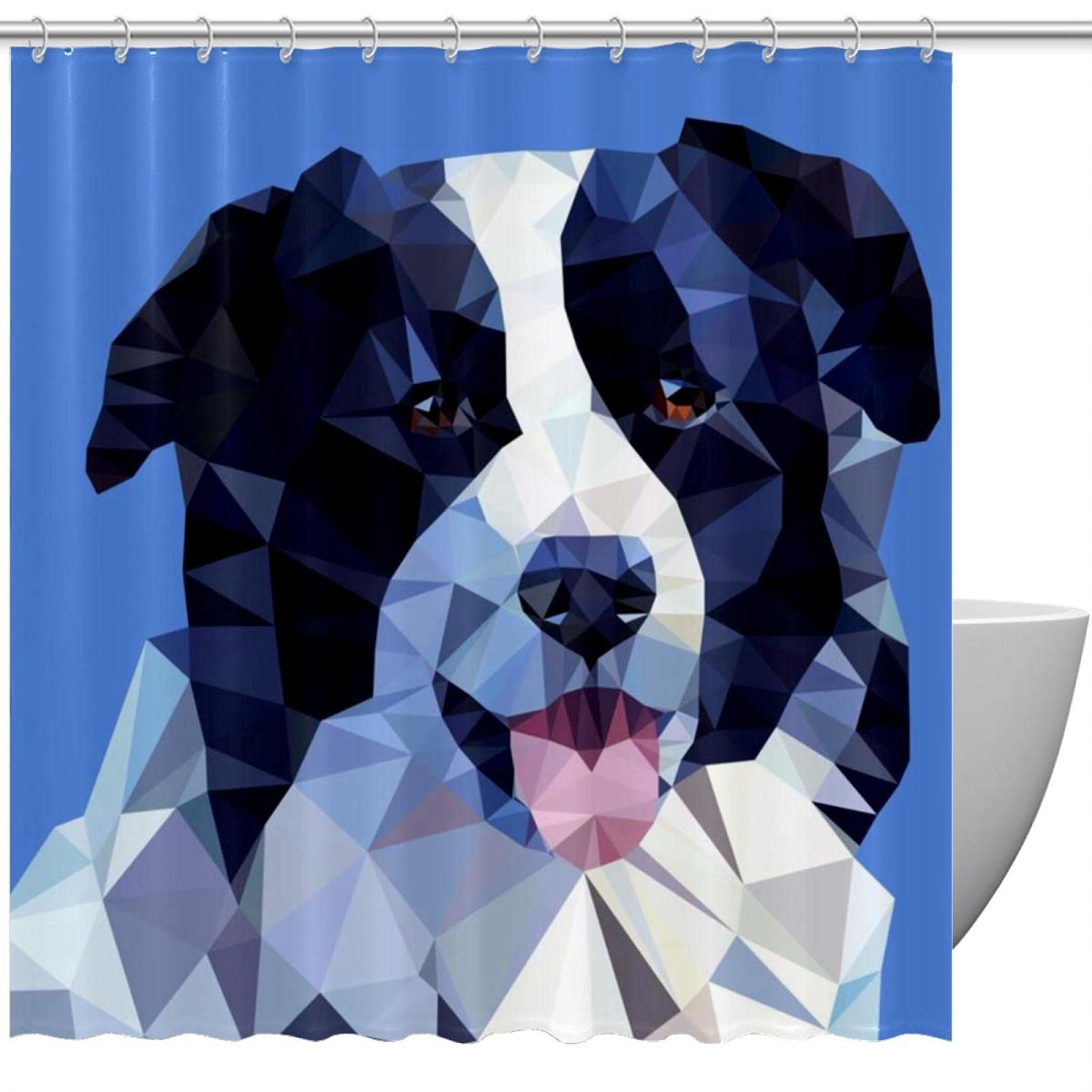 Rideau de douche abstrait Border Collie 183 cm imprimé textile imperméable salle de bain