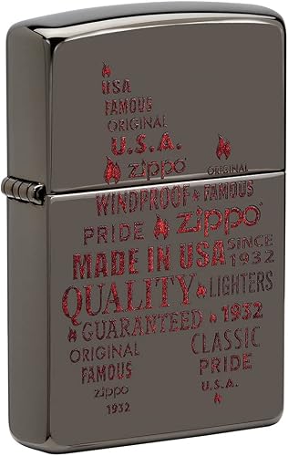 Zippo Typographic Zippo Flame Art Design Black Ice Pocket Lighter
