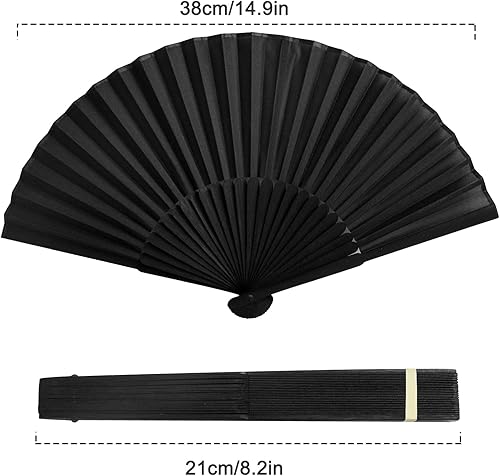 Miniatura 2 de Ventilador plegable de seda, abanicos de mano, abanicos de mano negros, ventilador plegable de seda de bambú chino Kung Fu Tai Chi, ventilador