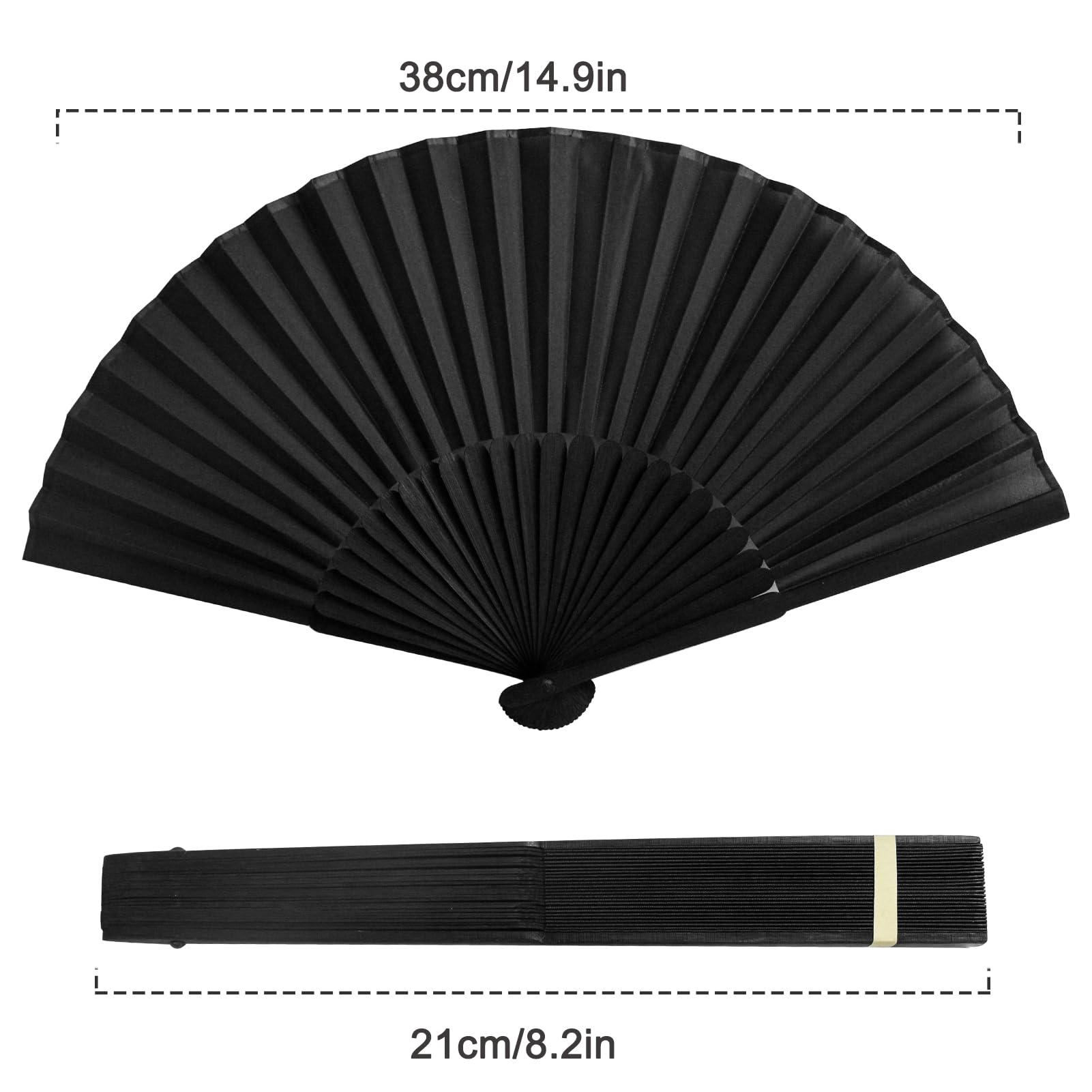 Abanico plegable de seda, abanicos de mano negros, abanicos de mano de seda de bambú, abanicos plegables chinos de Kung Fu Tai Chi, abanicos plegables de tela vintage retro con funda para mujer,