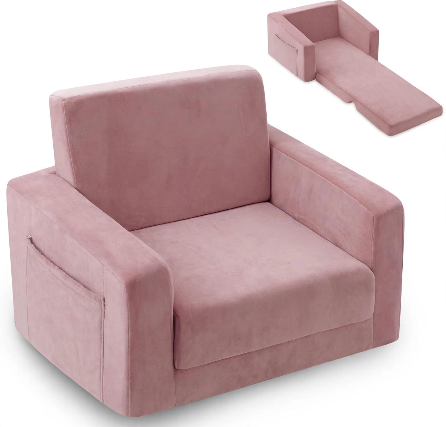 Nutech Decor 2-in-1 Soft Toddler Chair, Fold-Out Kids Sofa Chair, Convertible Foam Toddler Couch to Lounge, Washable Plush Cover for Bedroom, Playroom & Nursery for Toddlers, Pink-picture-13