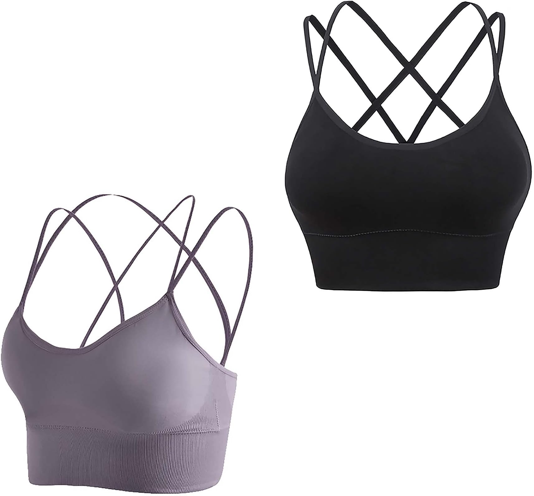 Yoga Bra, Sport Bras, Strappy Sports Bras for Women, KASTWAVE Breathable Yoga Bra Activewear Padded Strappy Cross Cropped Bras, Removable Soft Pads for Yoga Workout Fitness Low Impact(Black&Lavender)