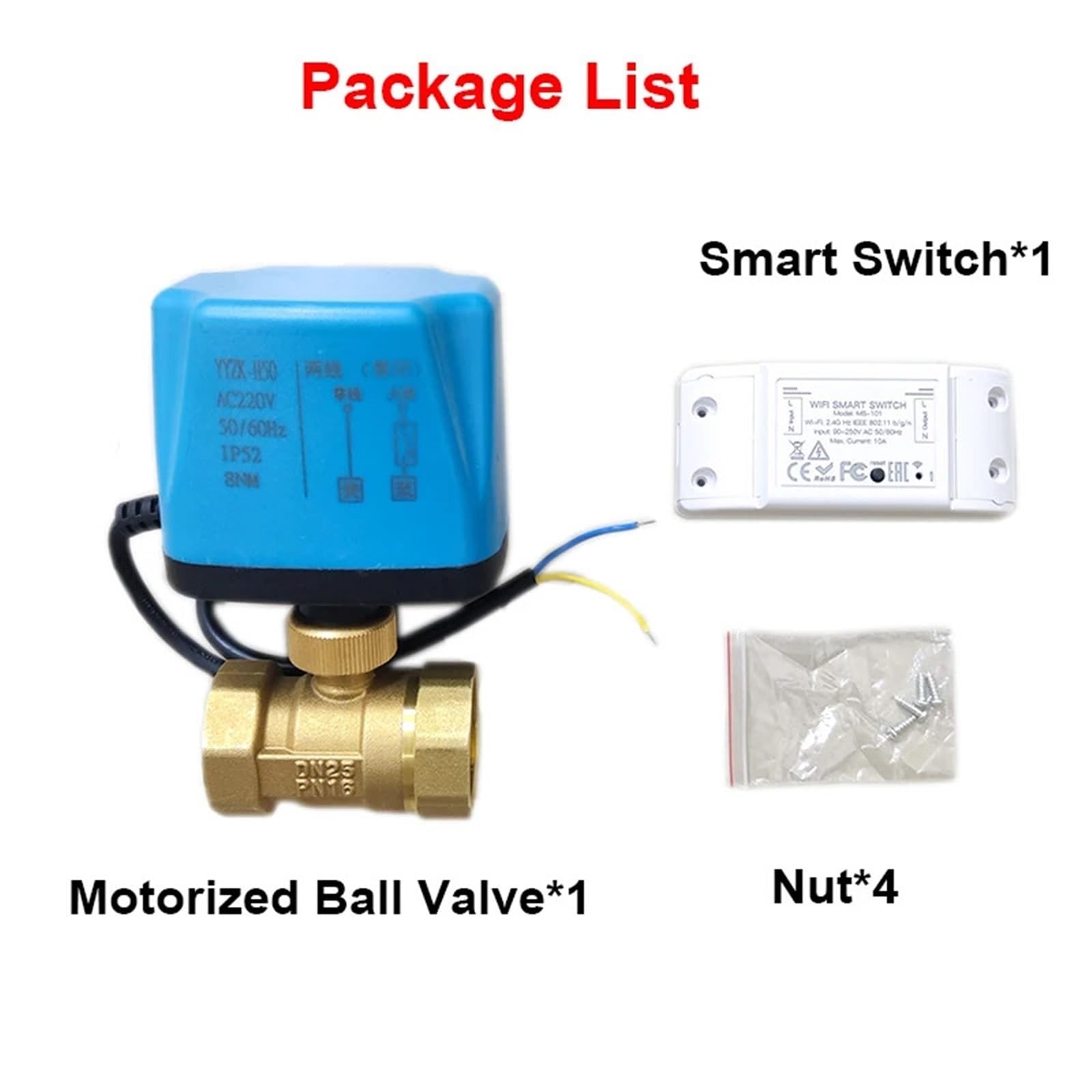 Valvola elettrica con Interruttore Intelligente for Acqua, valvola a Sfera motorizzata Intelligente WiFi con Smart Life Home AC220V(1/2",220VAC)