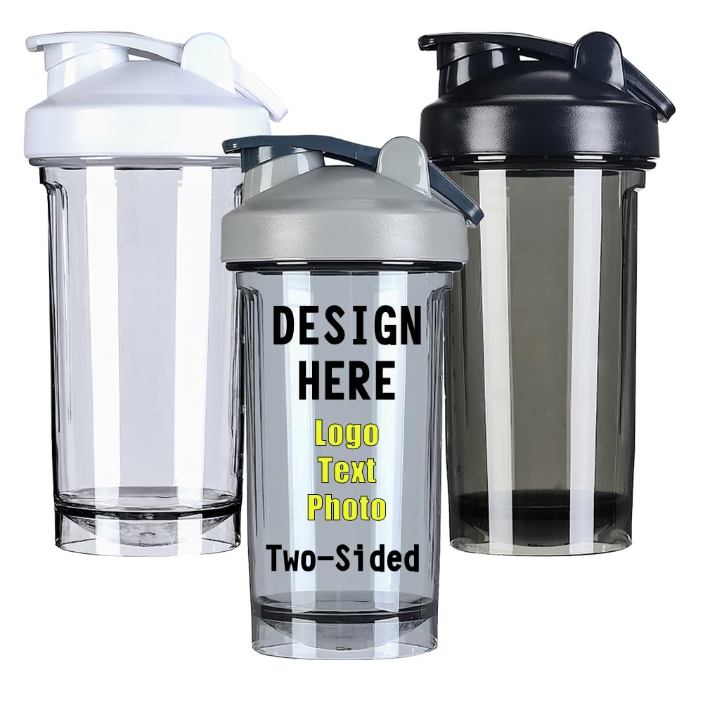WIORUTI Personalized Shaker Bottles 18 Oz with Handle, Custom Shaker Bottle with Your Own Design/Logo/Photo Easy Clean Sports Water Cups for Gym Home Outdoor, Gray
