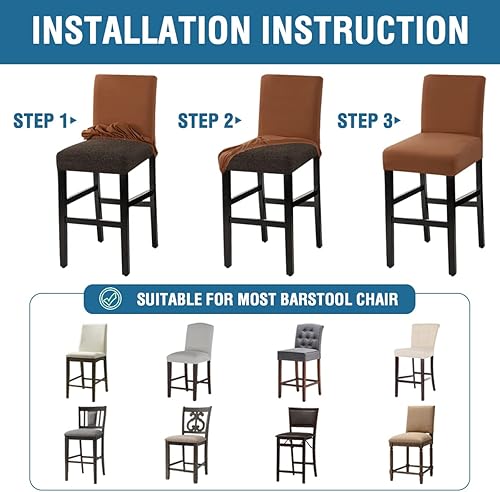 Miniatura 6 de H.VERSAILTEX Juego de 4 fundas elásticas 100 % impermeables para taburete de bar, para comedor, extraíble, suave y gruesa, tela polar sólida, color
