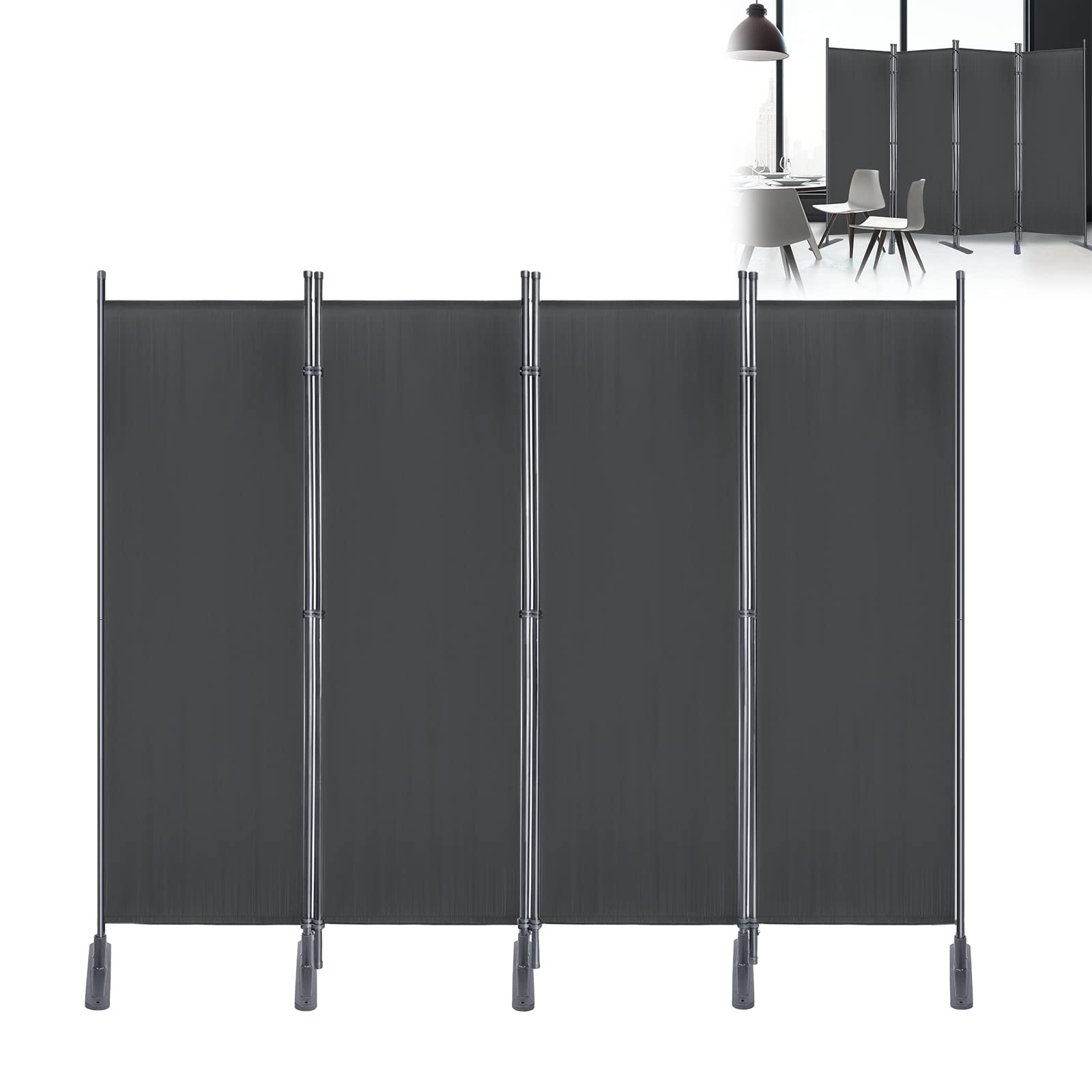 YRHome Parawan, 4-częściowy, elastyczna ścianka działowa, ochrona przed wzrokiem, ścianka działowa, 225 x 180 cm, ścianka działowa, ochrona przed wzrokiem z opaskami kablowymi i gwoździami, do sypialni, salonu, biura (antracytowy)