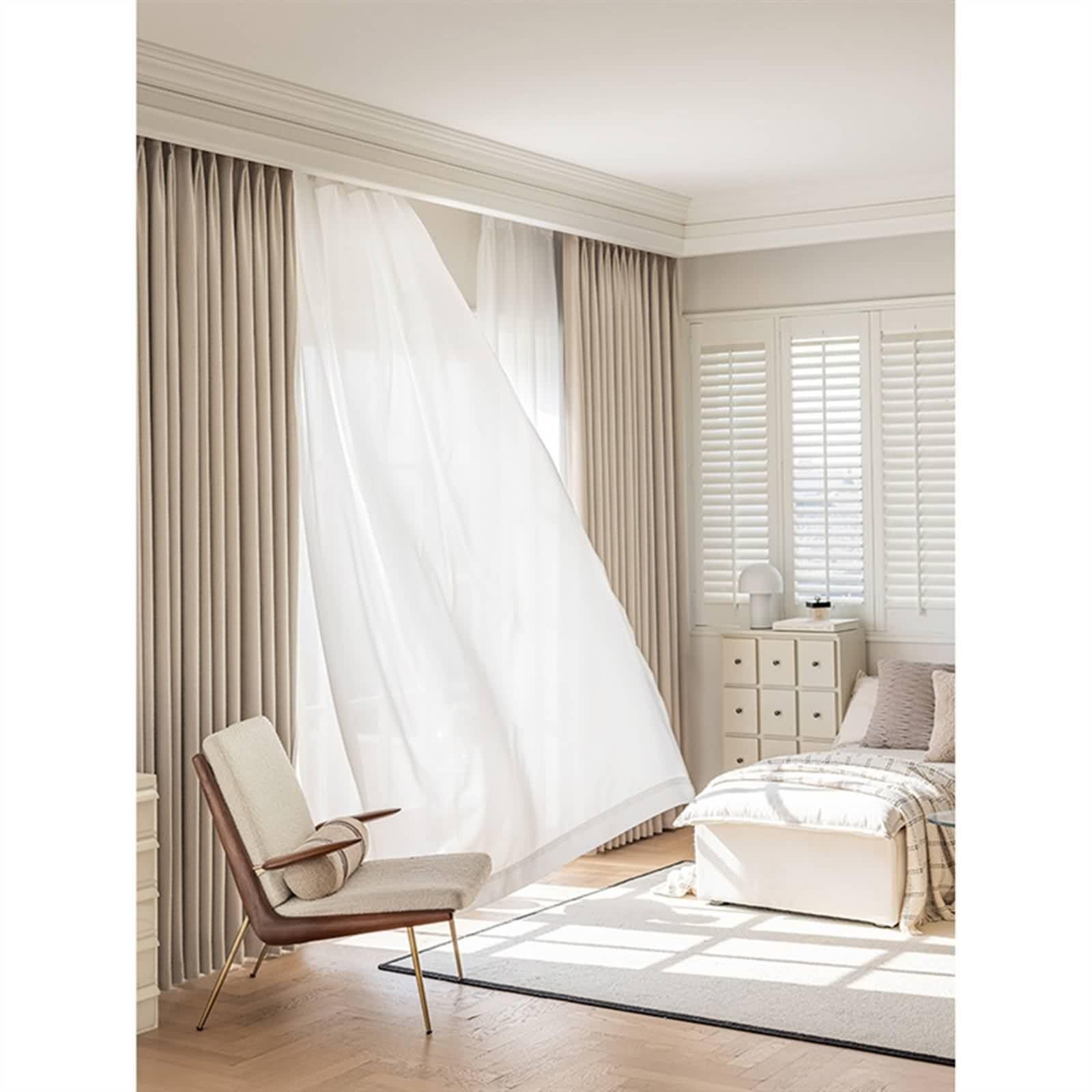 Tenda da camera da letto, tenda da cucina jacquard testurizzata ciniglia beige scuro oscurante, 86 x 160 cm