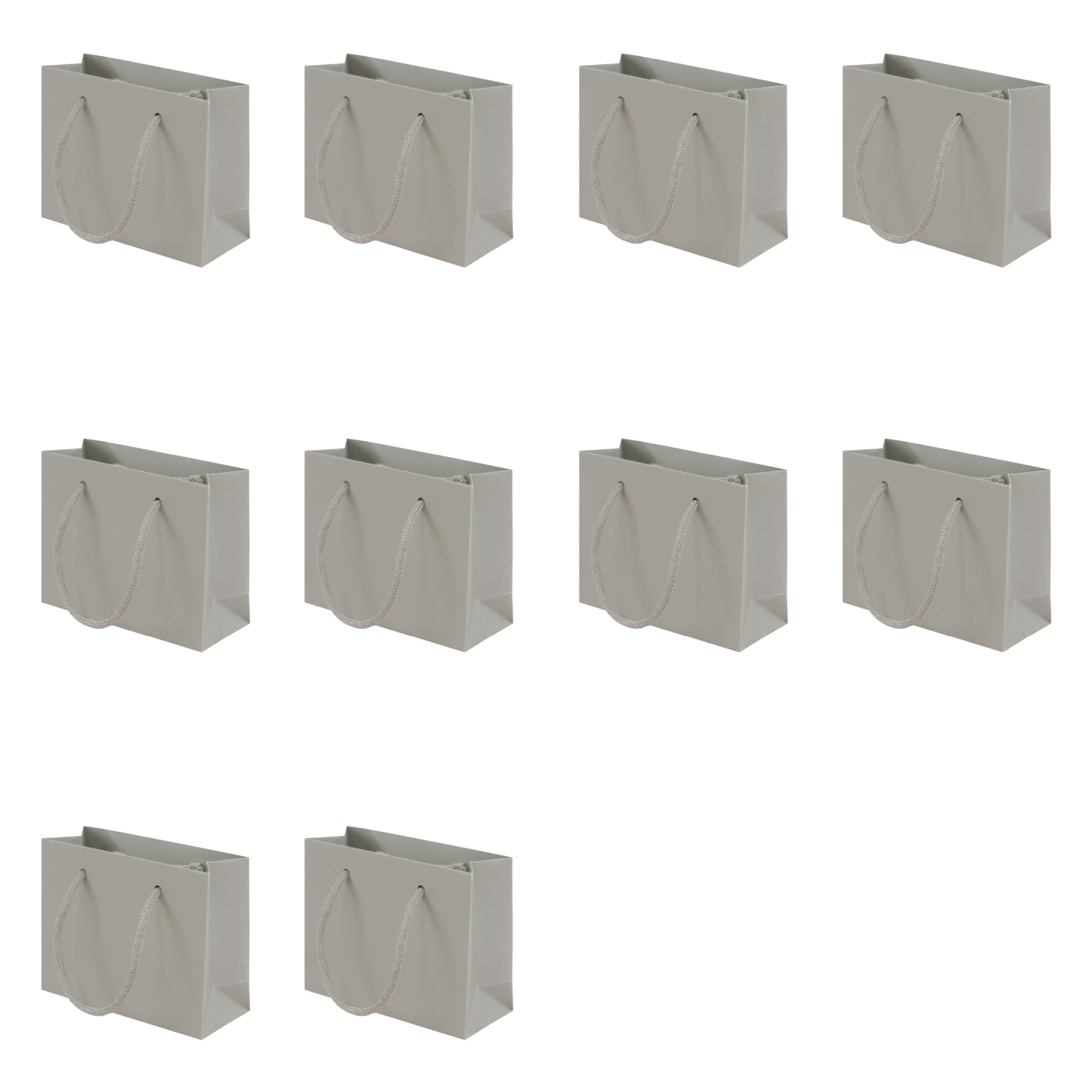 Pack of 10 Small Grey Premium Paper Gift Bags | Wide A7 (15x12x6cm) | Paper Braided Handles | FSC Certified | Plastic Free | Wedding & Party Favours