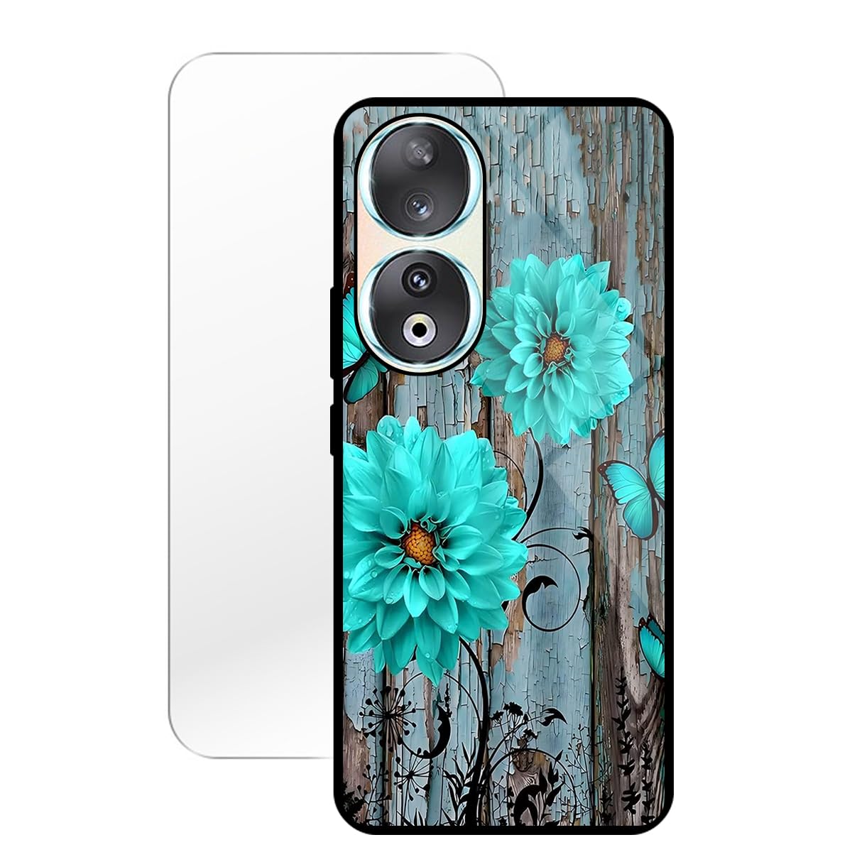 Handyhülle Für Honor 90 – Stoßfest, Transparent, Mit Motiv (Blumen/Vögel/Olbild)
