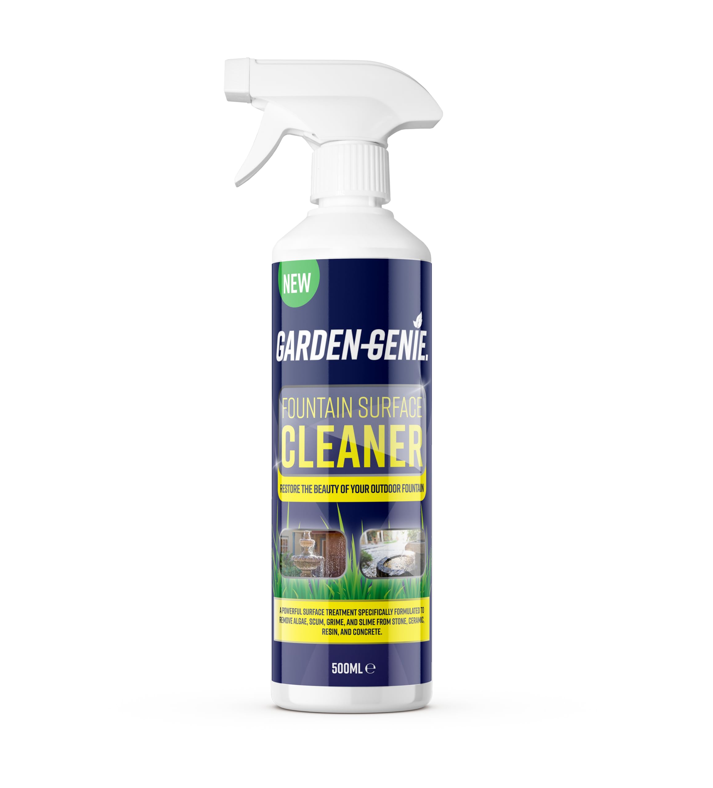 Garden Genie - Fountain Surface Cleaner Spray 500ML - Removes Algae, Slime & Scum - Restores Garden Water Features - Prevents Buildup - For Stone, Resin & Ceramic Fountains