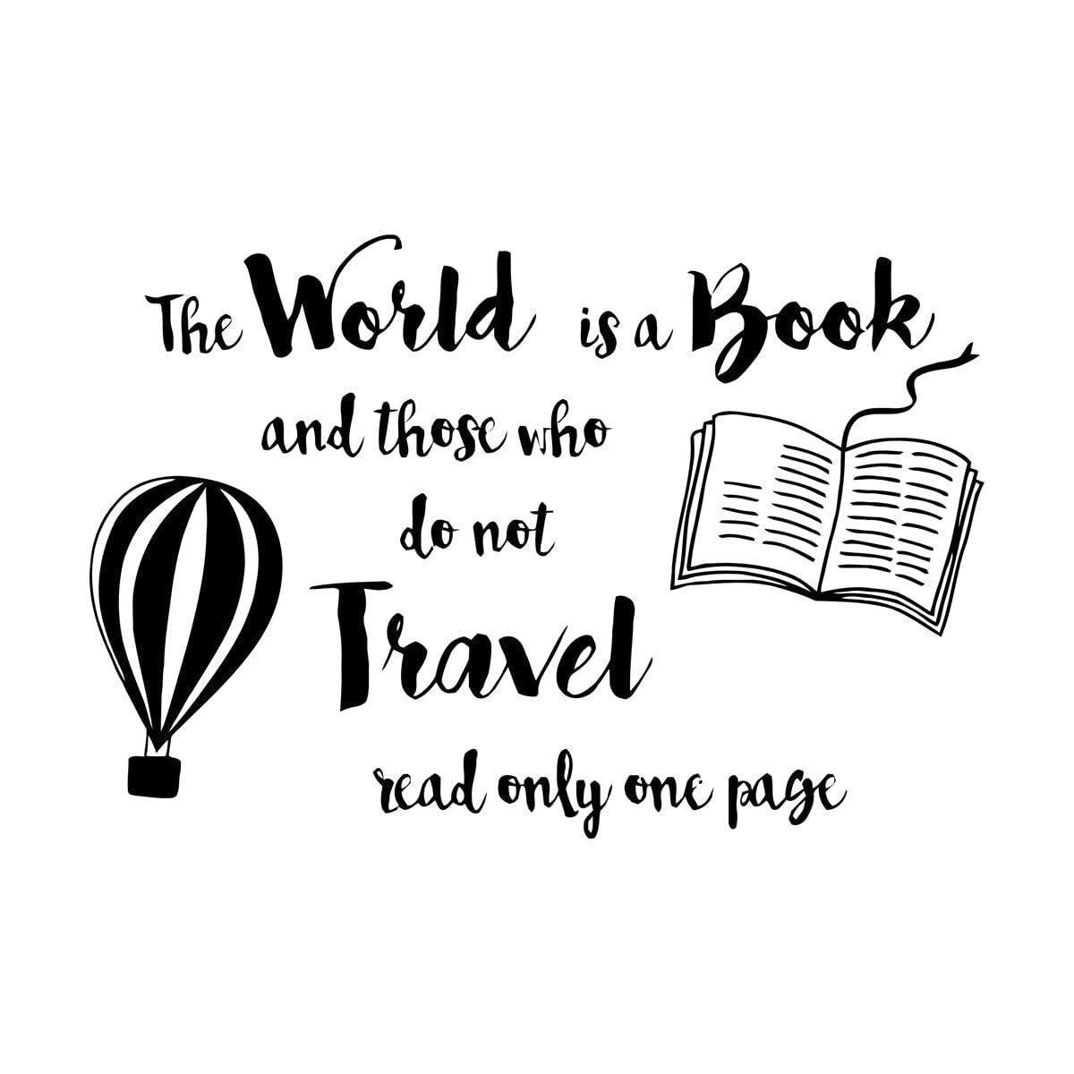Reading Room Wall Decals The World is Book Quote Wall Sticker for Nursery Kids Room Decoration Travel Phrase Wall Murals Extra Large - 84x124cm