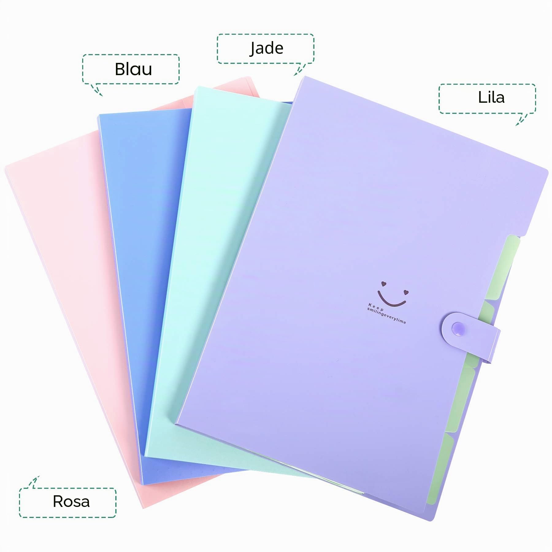 SKYDUE Fächermappen mit 5 Taschen, Akkordeon-Aktenordner mit 32 Etiketten, tragbarer Dokumentenpapier-Organizer, Aktenordner, Brief-/A4-Größe, 4 Stück