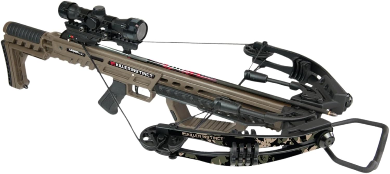 Killer Instinct Lethal HD405 Crossbow Kit Bundle with Crossbow Case and (3-Pack) Fixed-Blade Steel Tip 100-Grain Hunting Broadheads