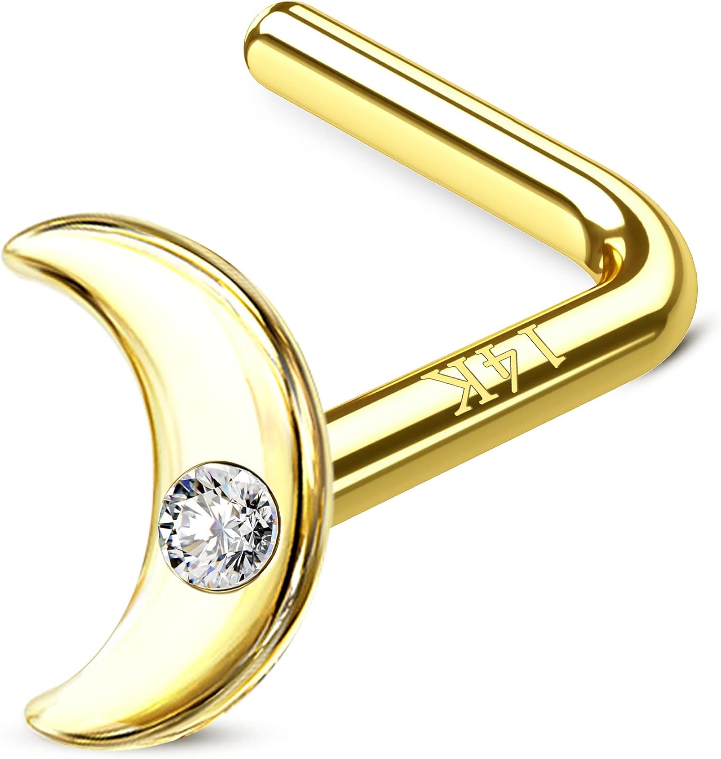Cocharm 14k Solid Gold Nose Stud - L Bend Nose Ring Stud for Women - Real Gold Half Moon Nose Piercing - Hypoallergenic Christmas Nose Jewelry