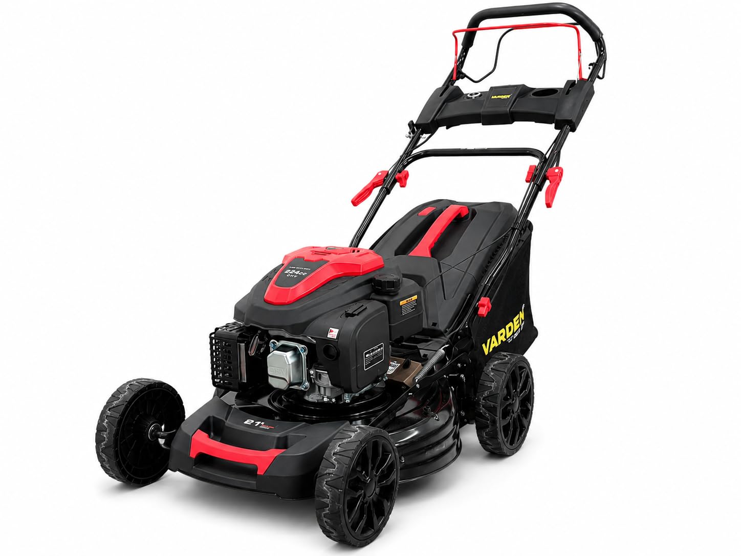 VARDEN Rasaerba a Scoppio Semovente 224 cc 53 cm con Avviamento Elettrico E-Start, 4 in 1, Cesto Raccolta, Scarico Laterale e Mulching, Motore 4 Tempi per Giardini fino a 2.500 m²