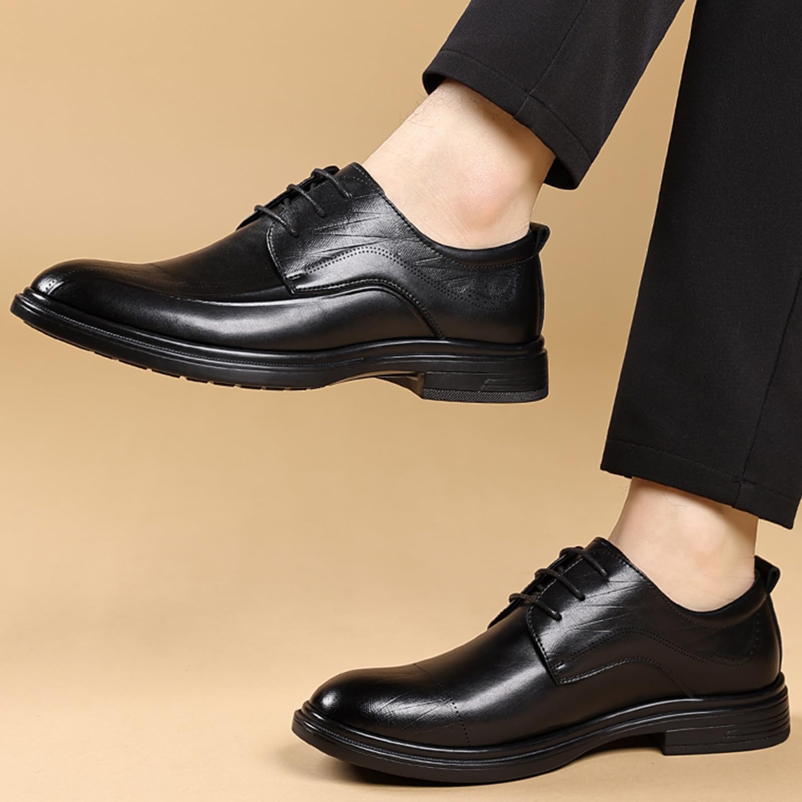Scarpe Oxford Eleganti da Uomo, Scarpe da Sposa Classiche Stringate, Punta affilata, in Pelle, Tinta Unita, per Cerimonie
